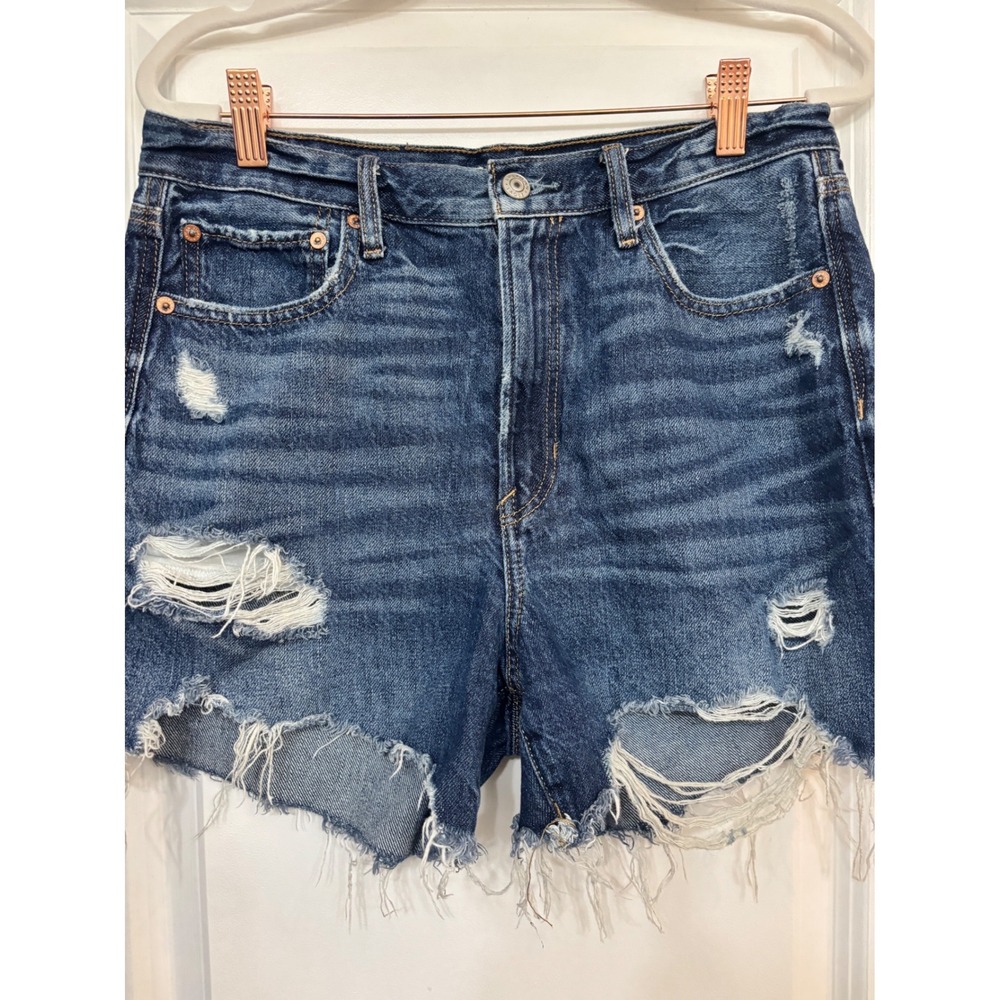 American Eagle Womens Distressed Denim Shorts Dark Wash High Rise Size 8 Cotton - Picture 2 of 10